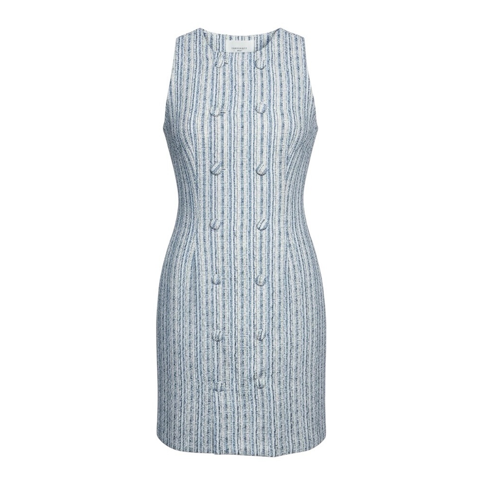 Pomander Place Ethereal Tweed Bianca‎ Sleeveless Blue Stripe Mini Dress XS NWT